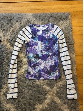 Ivivva Purple Abstract Front Rashguard with White Navy-Striped Sleeves